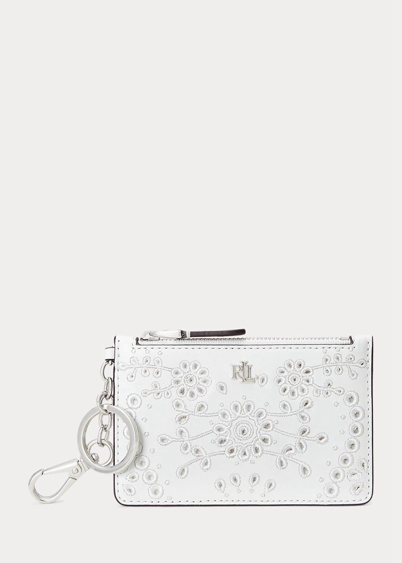 Cartera Lauren Mujer Eyelet-Embroidered Cuero Cremallera Card Case Chile Blancas IUNOZ-4625